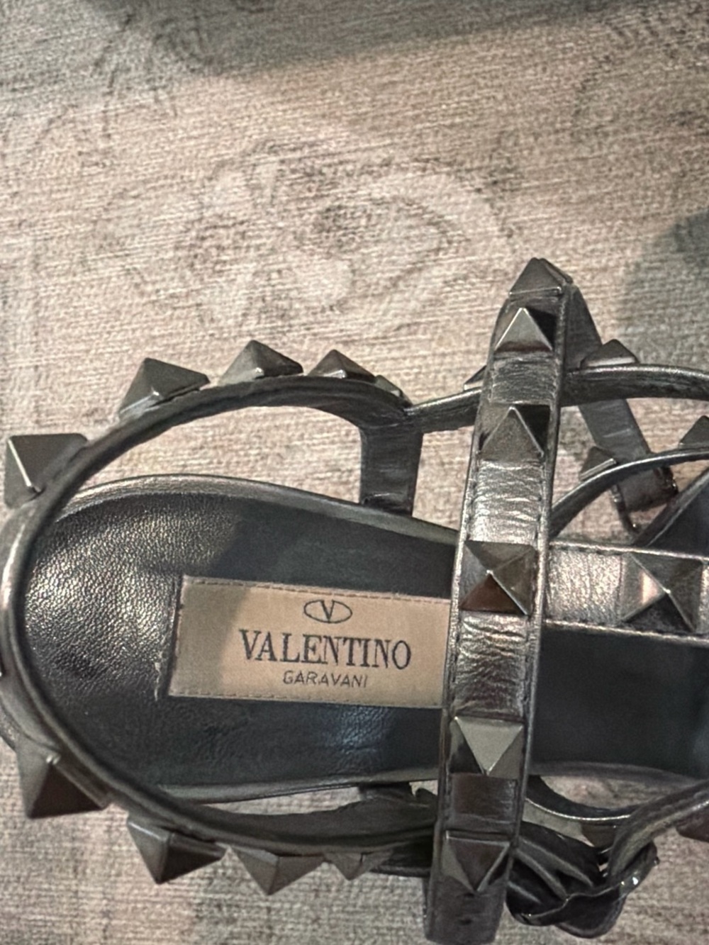Valentino Garavani Gunmetal Studded Strappy Heels - Picture 3 of 3